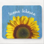Personalized Sunflower Mousepad<br><div class="desc">A pretty,  rustic,  yellow sunflower on a textured blue background decorates this mouse pad. Personalize it with your name. Designed for you by Blackberry Boulevard.</div>