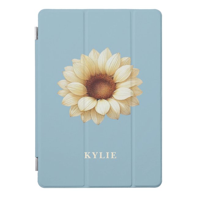 Personalized Sunflower Name Blue iPad Case (Front)