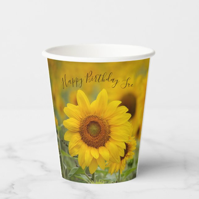 Personalized Sunflower Paper Party Drink Cups (Front)