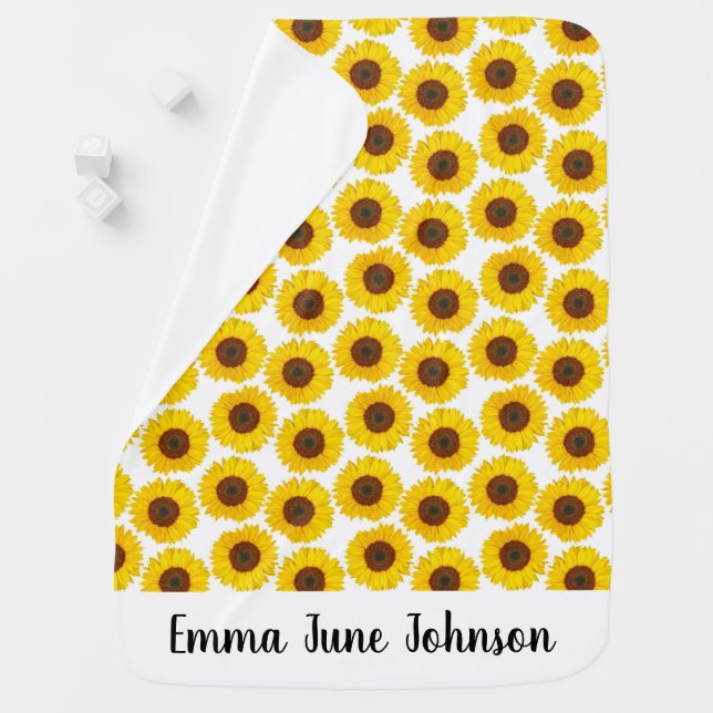 Personalized Sunflower Pattern Baby Blanket (In Situ)