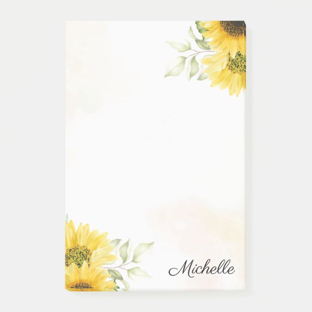 Personalized Sunflower Post-it Notes (Front)