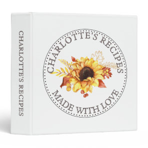 Personalized Sunflower Recipe 3 Ring Binder