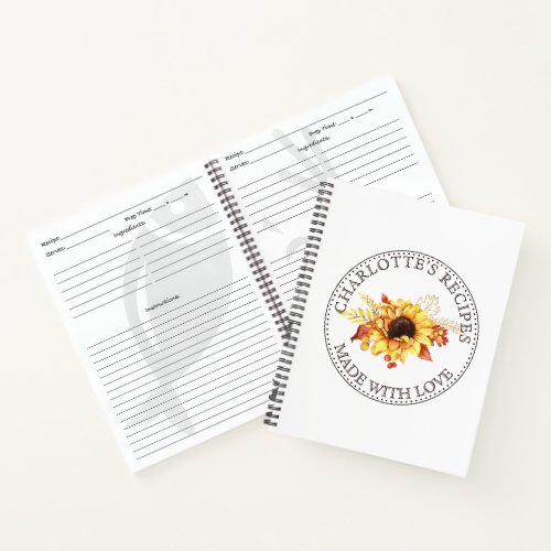 Personalized Sunflower Recipe Notebook