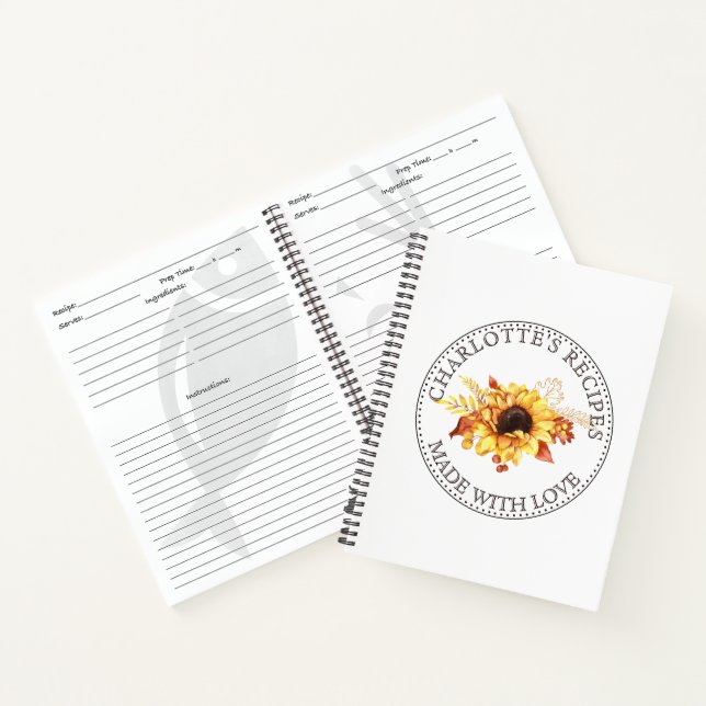 Personalized Sunflower Recipe Notebook (Inside)