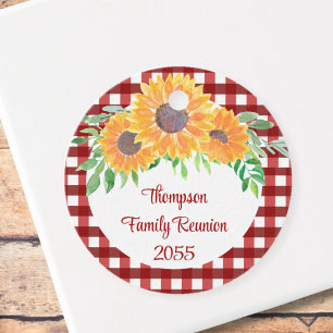 Personalized Sunflower Red Check Family Reunion Favor Tags
