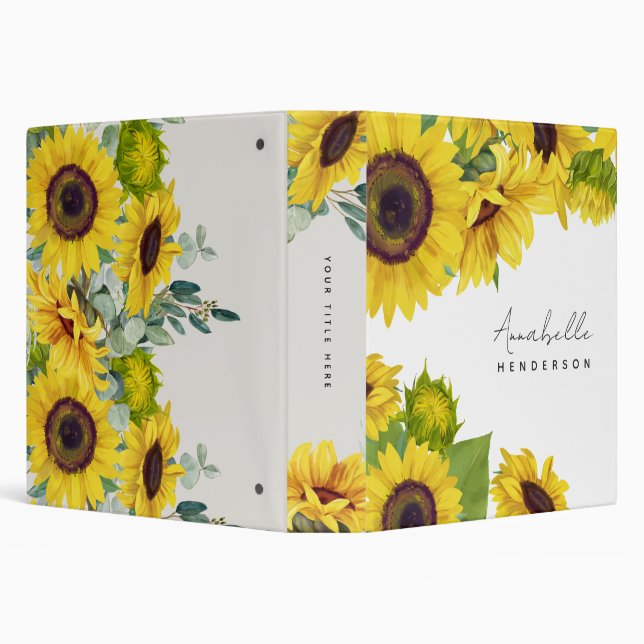 Personalized Sunflower Script Font Feminine  3 Ring Binder (Background)