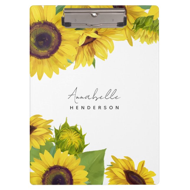 Personalized Sunflower Script Font Feminine Clipboard (Front)