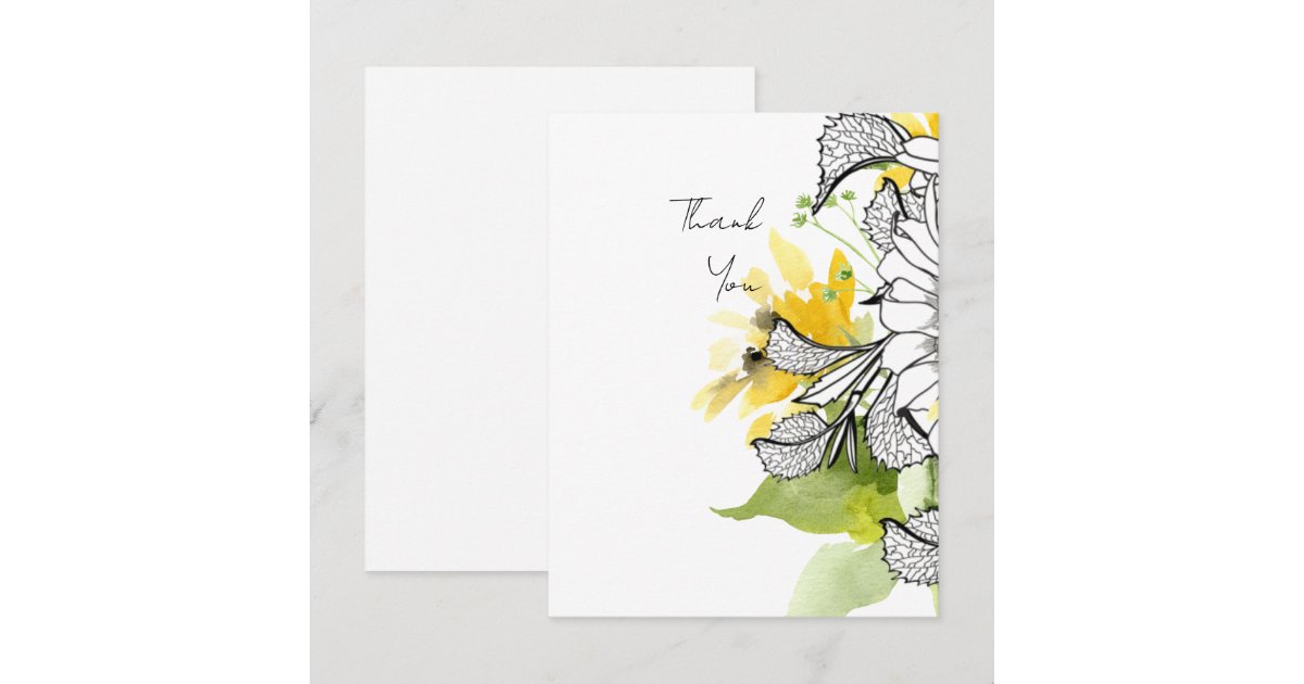 Personalized Sunflower Script Thank You Note Card | Zazzle