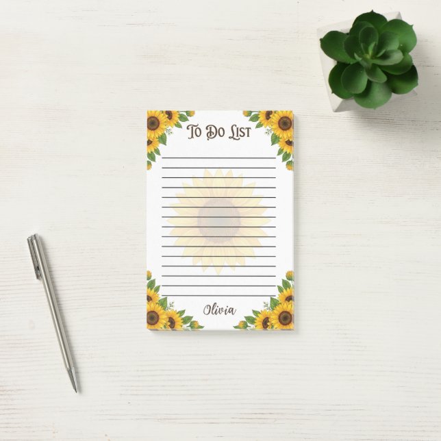 Personalized Sunflower To-Do List Post-it Notes (Office)