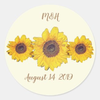 personalized sunflower trio  -   barn wedding classic round sticker
