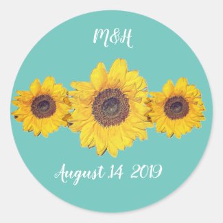 personalized sunflower trio  -  farm wedding classic round sticker