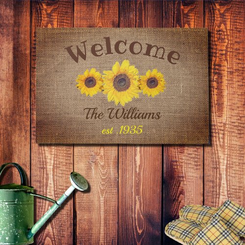 Personalized  sunflower trio _  Welcome Doormat