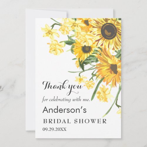 Personalized Sunflower Watercolor Bridal Shower Th Thank You Card