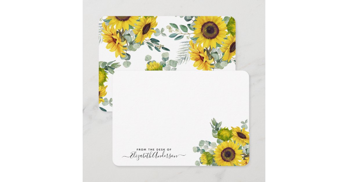 Personalized Sunflower Watercolor Floral Note Card | Zazzle