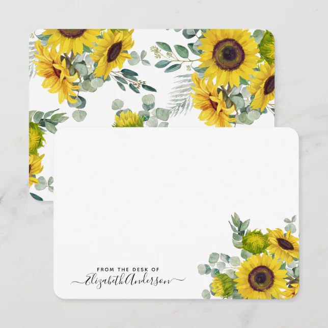 Personalized Sunflower Watercolor Floral Note Card | Zazzle