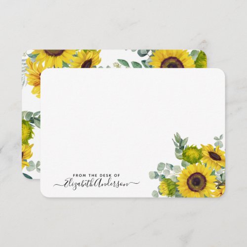 Personalized Sunflower Watercolor Floral Note Card