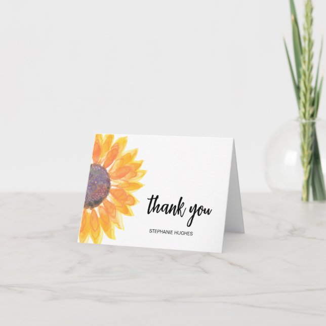 Personalized Sunflower Watercolor Thank You Card (Front)