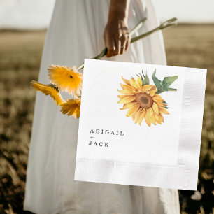 Personalized Sunflower Wedding Coined Napkins