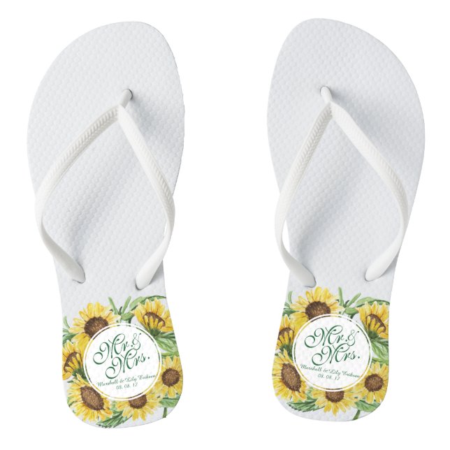 Personalized Sunflower Wedding Flip Flops (Footbed)