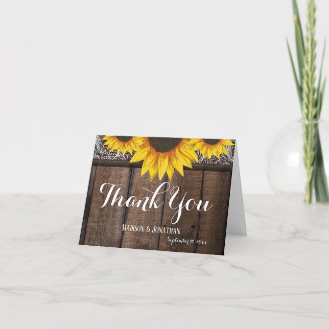 Personalized Sunflower Wedding Thank You Cards (Front)