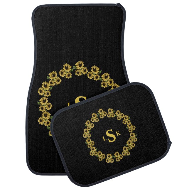 Personalized Sunflower Wreath Car Floor Mat (Set)