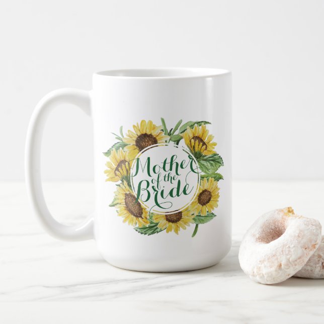 Personalized Sunflower Wreath Wedding Classic Mug (With Donut)