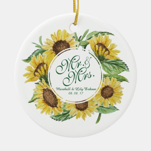 Personalized Sunflower Wreath Wedding  Ornament