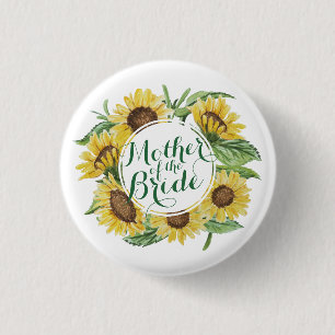 Personalized Sunflower Wreath Wedding Pin Button