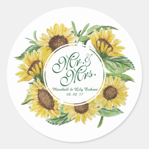 Personalized Sunflower Wreath Wedding Sticker Seal