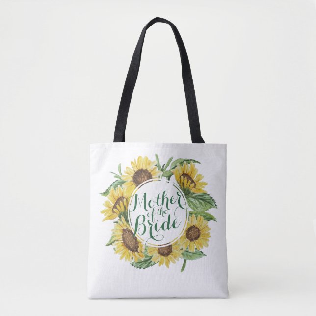Personalized Sunflower Wreath Wedding Tote Bag (Front)