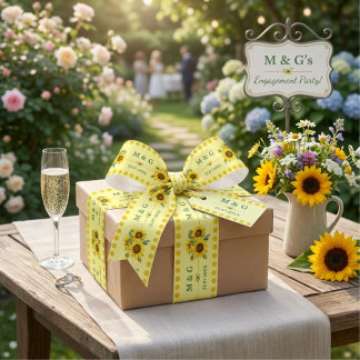Personalized Sunflower Yellow Monogram Wedding Satin Ribbon