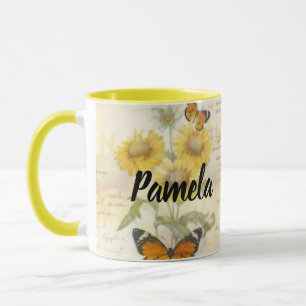 Personalized Sunflowers and butterfly Mug