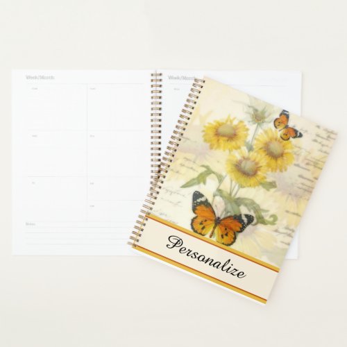 Personalized Sunflowers and butterfly Planner