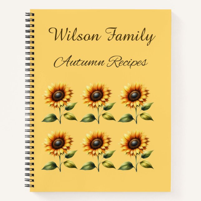 Personalized Sunflowers Autumn Recipe Notebook (Front)