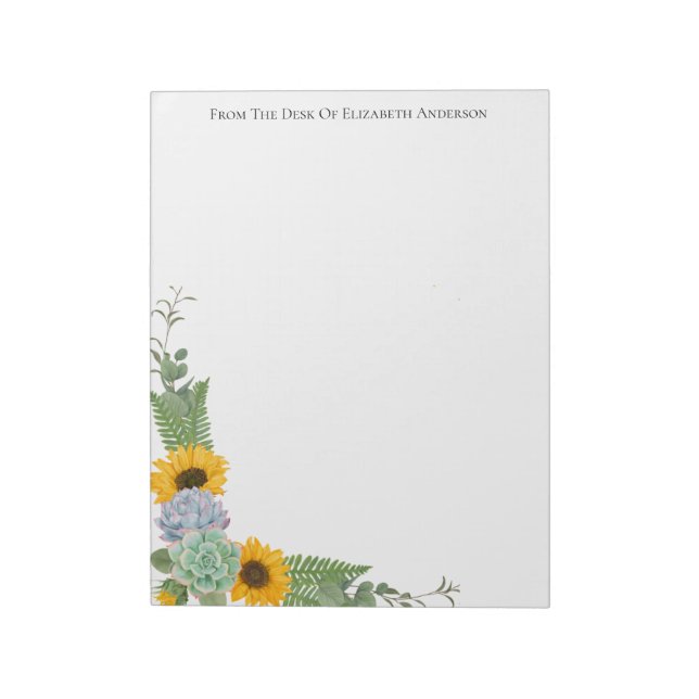 Personalized Sunflowers Floral Greenery  Notepad (Rotated)