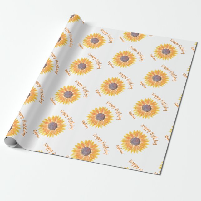Personalized Sunflowers Happy Birthday Wrapping Paper (Unrolled)