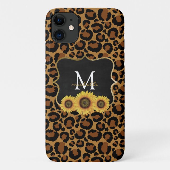 Personalized Sunflowers & Leopard Case-Mate iPhone Case (Back)
