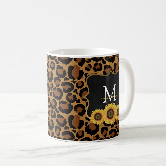 Personalized Sunflowers & Leopard Coffee Mug (Front Right)
