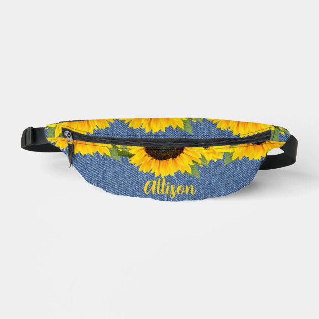 Personalized Sunflowers on Denim Print Fanny Pack (Front)