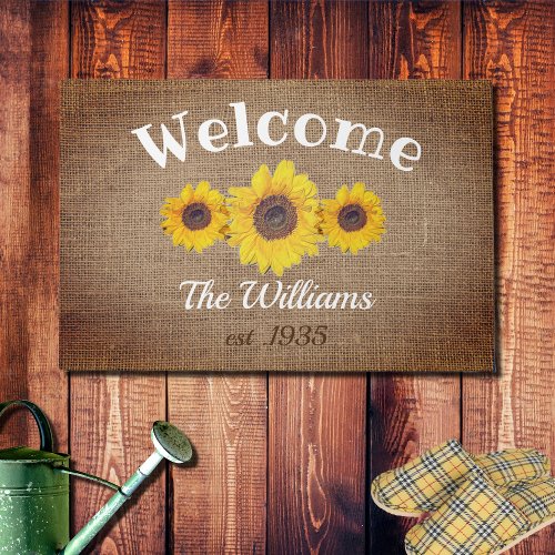 Personalized  sunflowers _  Welcome Doormat