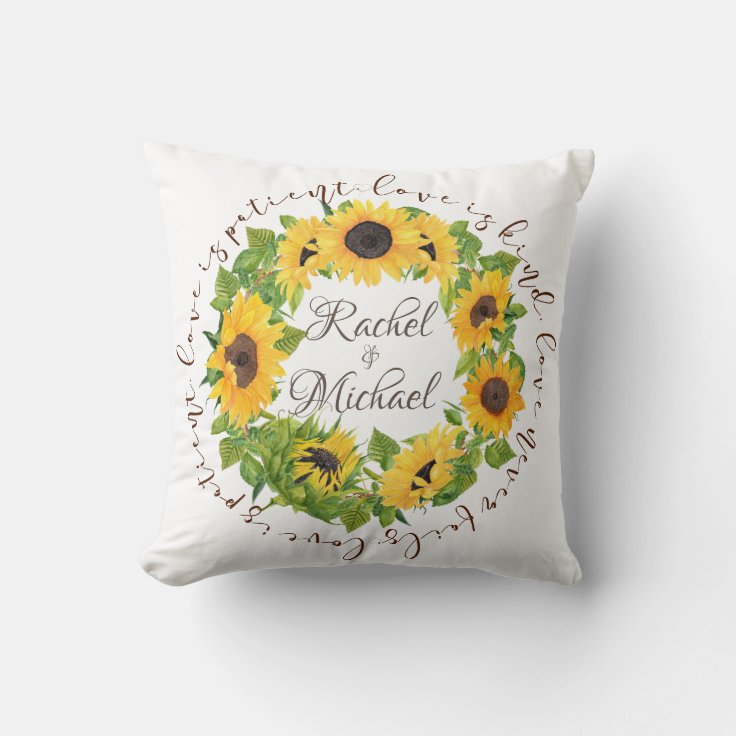 Personalized Sunflowers with Circle Love Quote Throw Pillow Zazzle