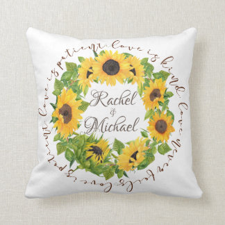 Personalized Sunflowers with Circle Love Quote Throw Pillow