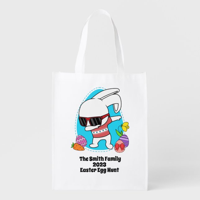 Personalized Sunglasses Bunny Easter Egg Hunt Groc Grocery Bag (Front)