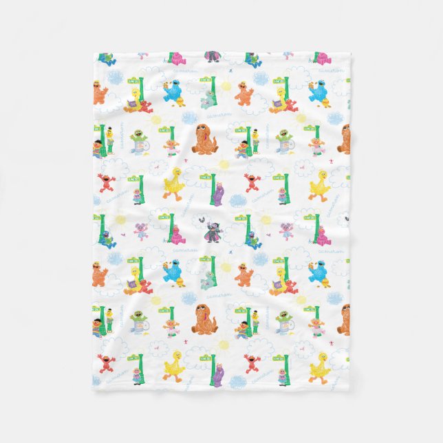 Personalized Sunny Day Sesame Street Pattern Fleece Blanket (Front)