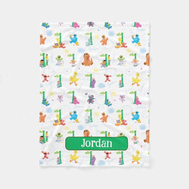 Personalized Sunny Day Sesame Street Pattern Fleece Blanket (Front)