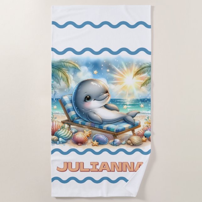 Personalized Sunny Dolphin Bliss Beach Towel (Front)