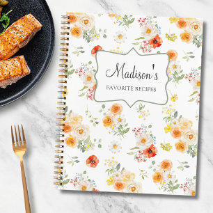 Personalized Sunny Floral Pattern Recipe Book