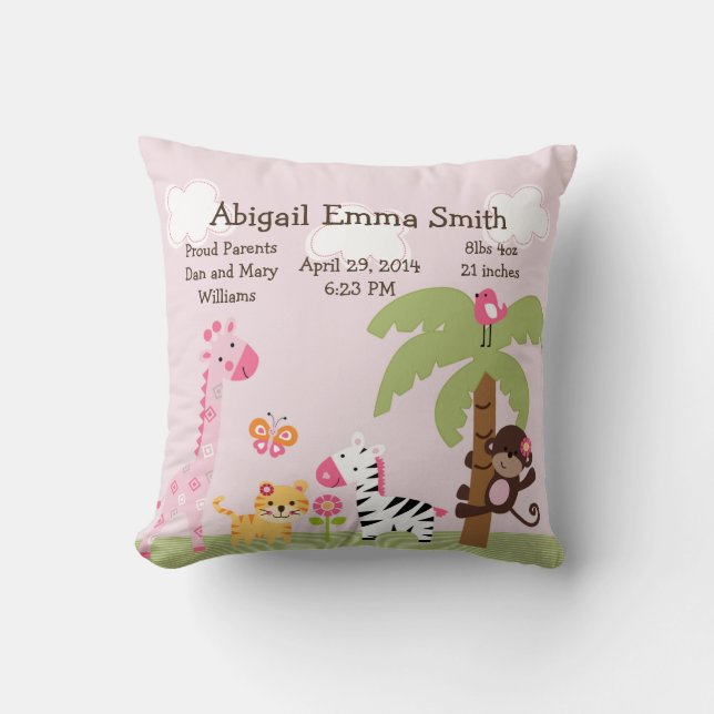 Personalized Sunny Safari/Girl Animals Pillow (Front)