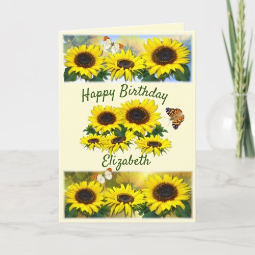 Personalized Sunny Sunflower Custom Text Birthday Holiday Card