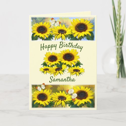 Personalized Sunny Sunflower Custom Text Birthday  Holiday Card